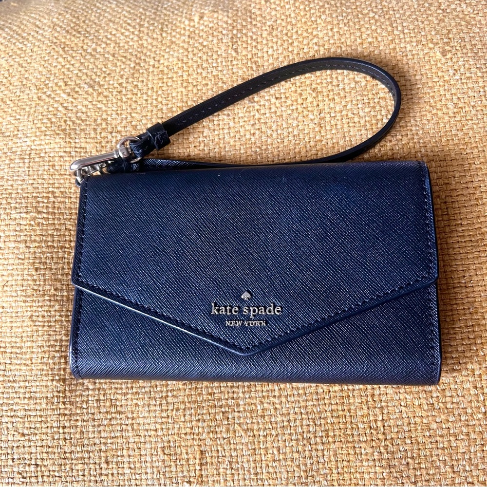 Kate Spade black leather wallet wristlet Laurel Way iPhone wallet